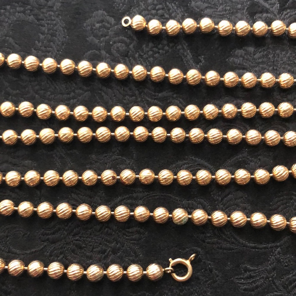 Goldtone Metallic Etched Ball Necklace 36" - Picture 4 of 4